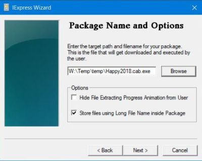 IExpress: Selecting the archive's filename