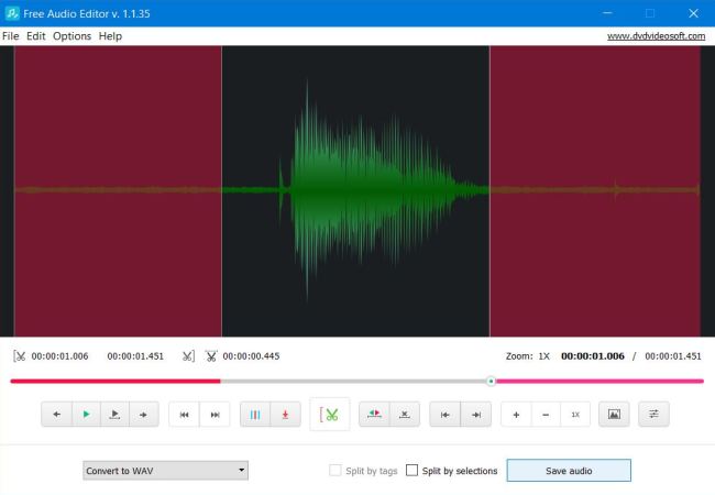 Free Audio Editor: Crop selection after inversion