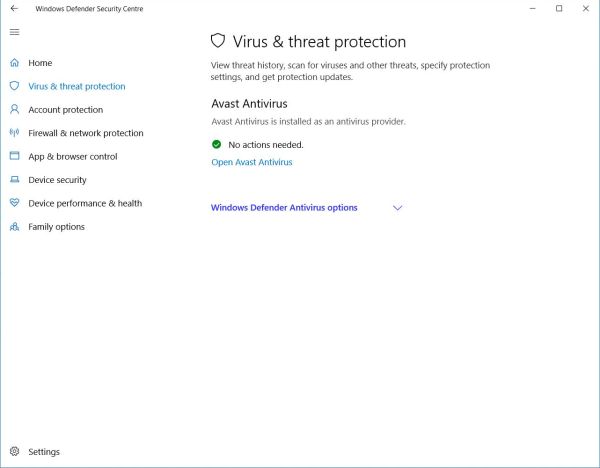 Windows Defender Security Center: Virus & threat protection