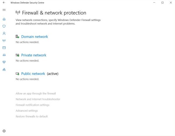 Windows Defender Security Center: Firewall & network protection