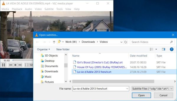 VLC player: Adding a subtitle file