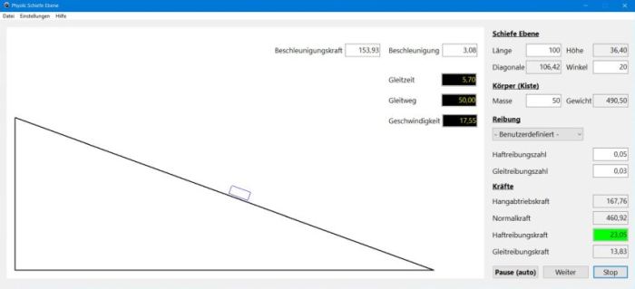 Free physics simulation: Weight on an incline