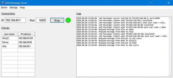 Simple LAN messaging application v2.0: Server