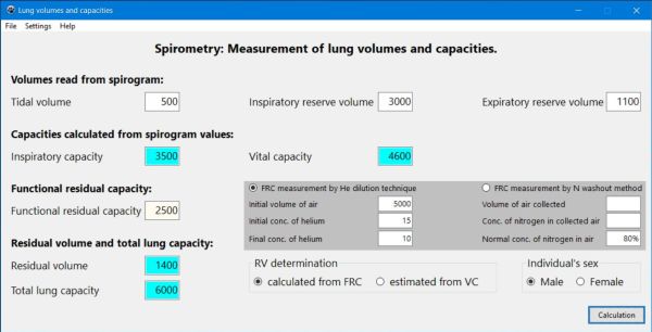 Lung capacities calculation PC application
