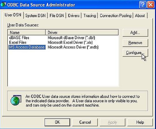 Lazarus/Free Pascal and Microsoft Access: ODBC Data Source Administrator - User DSN for Access databases