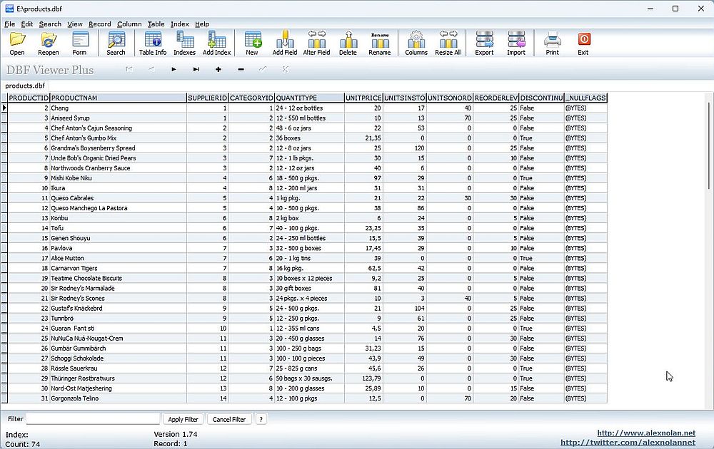 Visual FoxPro table opened in DBF Viewer Plus