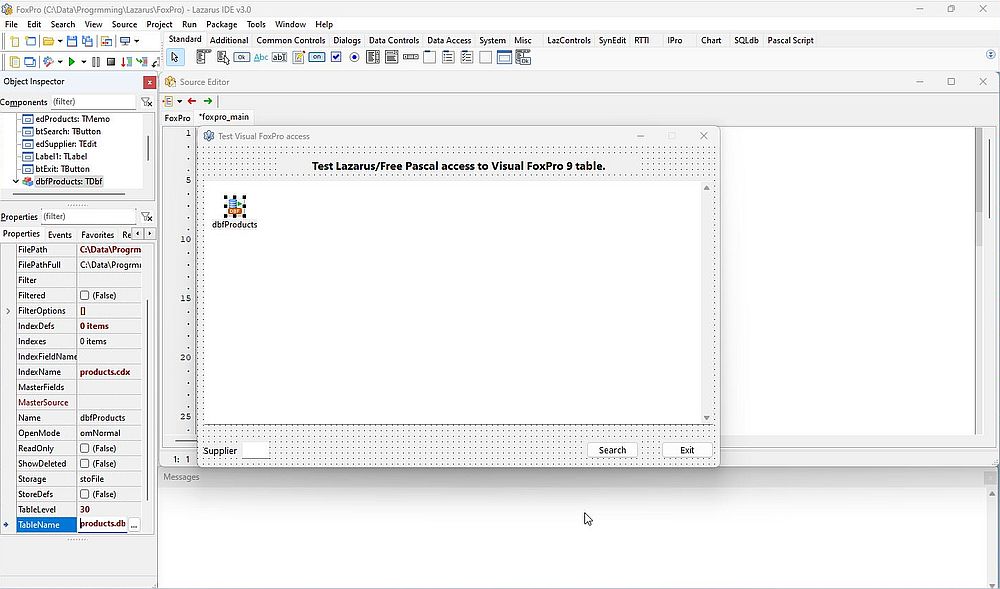 Lazarus/Free Pascal: Searching for data in a Visual FoxPro 9 table - TDbf object properties