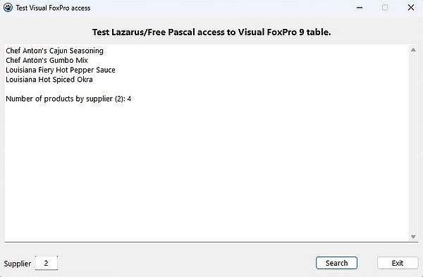 Lazarus/Free Pascal: Searching for data in a Visual FoxPro 9 table - Application output