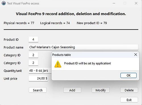 Lazarus/Free Pascal: Add, delete, modify a record in a Visual FoxPro 9 table - Application output [1]