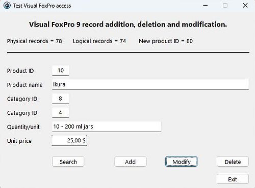 Lazarus/Free Pascal: Add, delete, modify a record in a Visual FoxPro 9 table - Application output [2]