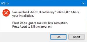Lazarus project with SQLite: Error because of missing client library sqlite3.dll