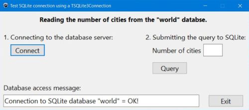 Lazarus project with SQLite: Successful connection to the 'world' database