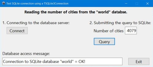 Lazarus project with SQLite: Successful SELECT from the 'world' database