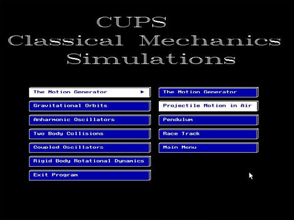 CUPS physics simulations on DOS: Classical Mechanics Simulations applications
