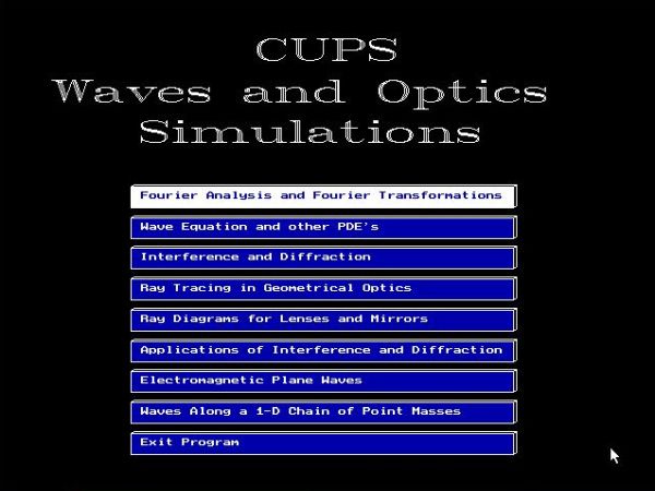 CUPS physics simulations on DOS: Waves and Optics Simulations applications