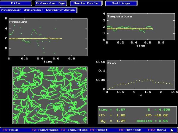CUPS physics simulations on DOS: Simulation of liquids, solids and gases