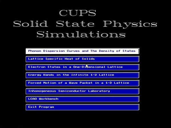 CUPS physics simulations on DOS: Solid State Physics Simulations applications