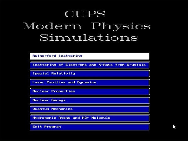 CUPS physics simulations on DOS: Modern Physics Simulations applications