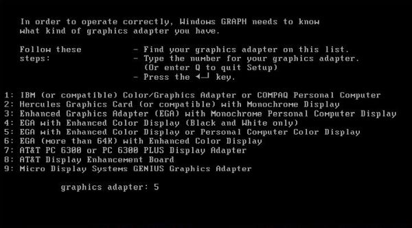 Micrografx Windows Graph on Windows 1: Installation - Choosing the graphics adapter