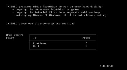 Aldus PageMaker on Windows 1.04: Application setup - Installation tasks description