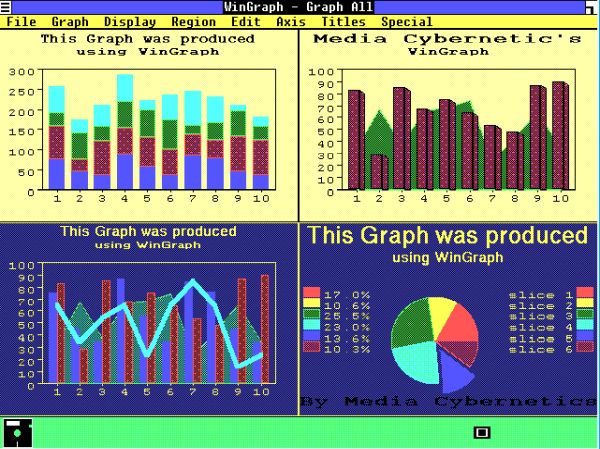 Wingraph on Windows 1: Four sample graphs shown side by side
