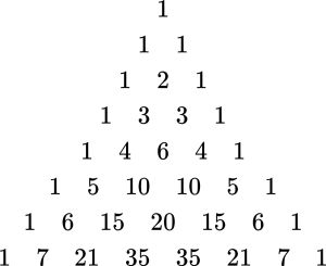 The first 8 rows of Pascal's triangle