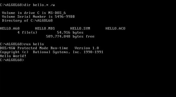 ALGOL 68 on MS-DOS: Running an ALGOL 68 program
