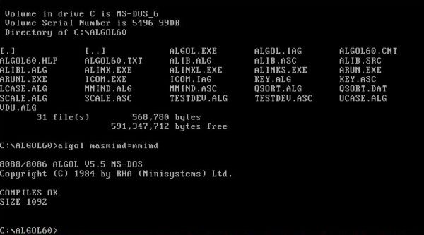 ALGOL 60 on MS-DOS: Compiler output (successful compilation)