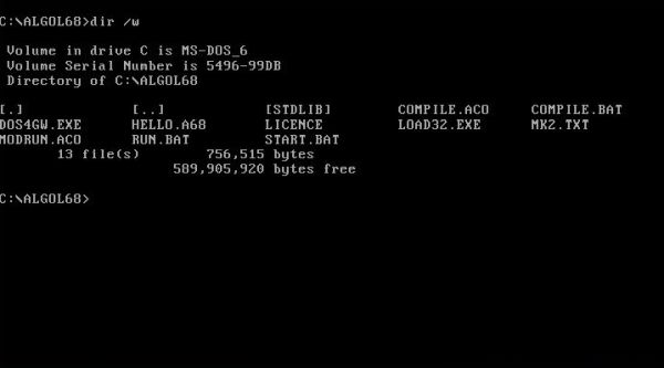 ALGOL 68 on MS-DOS: Files included with the 'MK 2 Algol 68 system' distribution