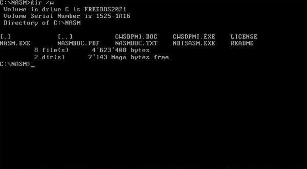 NASM on FreeDOS: Files extracted from the NASM download archive