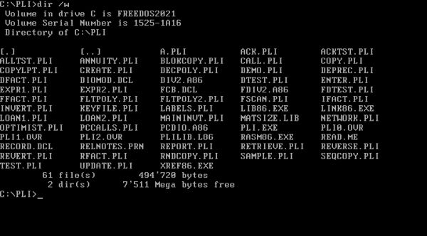 PL/I on FreeDOS: Files of the Digital Research PL/I 1.0 compiler for DOS