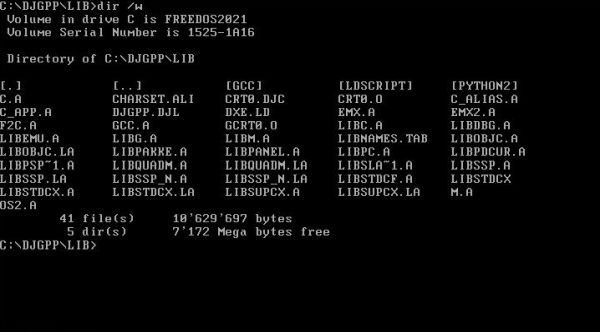 G77 on FreeDOS: Content of the DJGPP 'lib' folder after copy of the FORTRAN files