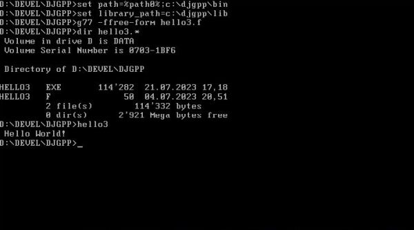 G77 on FreeDOS: Building a free-form FORTRAN program (FreeDOS command line)