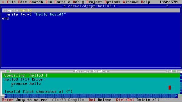 G77 on FreeDOS: RHIDE - Trying to compile a FORTRAN program (free format flag not set)