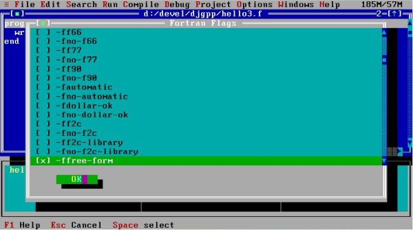 G77 on FreeDOS: RHIDE - Setting the ffree-form G77 compiler flag