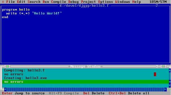G77 on FreeDOS: RHIDE - Successful build of a FORTRAN project