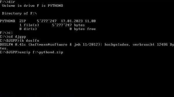 PythonD on FreeDOS: Extracting the PythonD files into the DJGPP directory (with LFN enabled)
