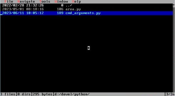 PythonD on FreeDOS: FTE Text Editor - Directory listing (file selection)