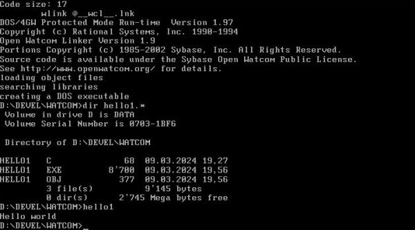 Open Watcom on FreeDOS: Building a 16-bit C program for DOS