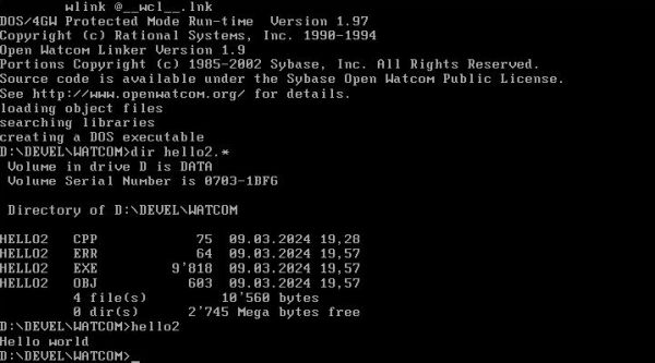 Open Watcom on FreeDOS: Building a 16-bit C++ program for DOS