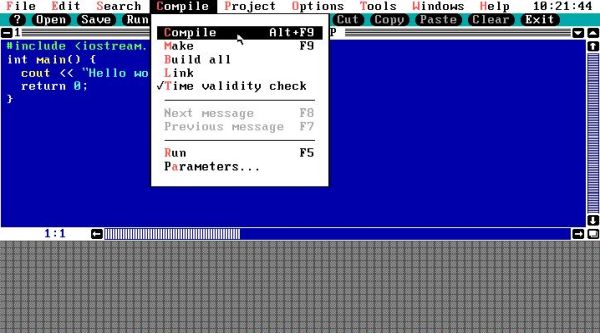 Open Watcom on FreeDOS: Compiling a C++ file in the Power View IDE [1]