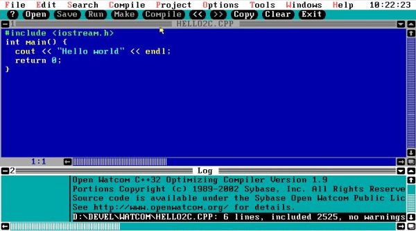 Open Watcom on FreeDOS: Compiling a C++ file in the Power View IDE [2]