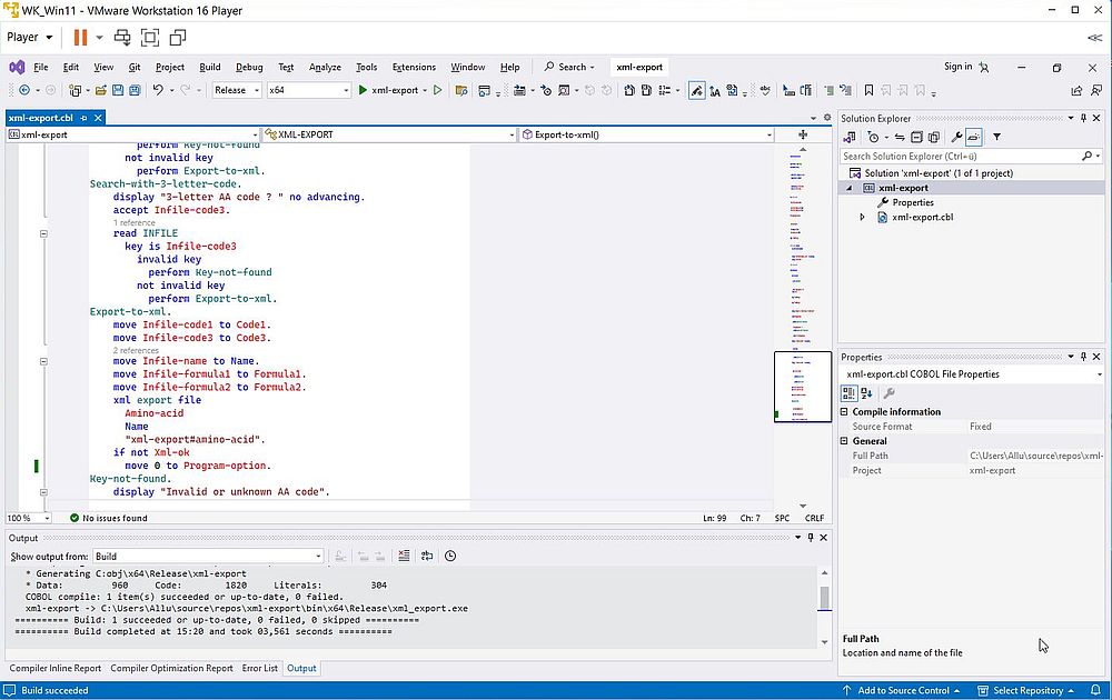 Visual COBOL XML Extensions: Building the project in Visual Studio 2022