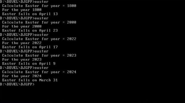 Fortran 77 on FreeDOS: Determine date of Easter for a given year