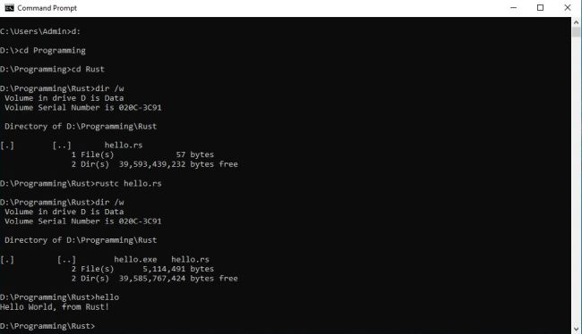 Building a Rust program in Windows 10 Command Prompt using the rustc compiler