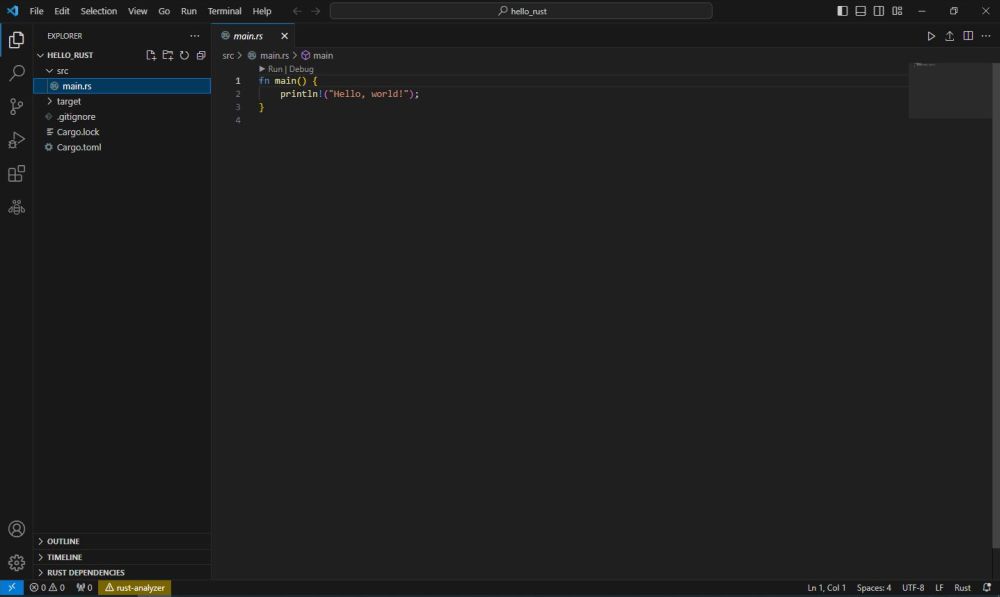 Rust project opened in VSCode