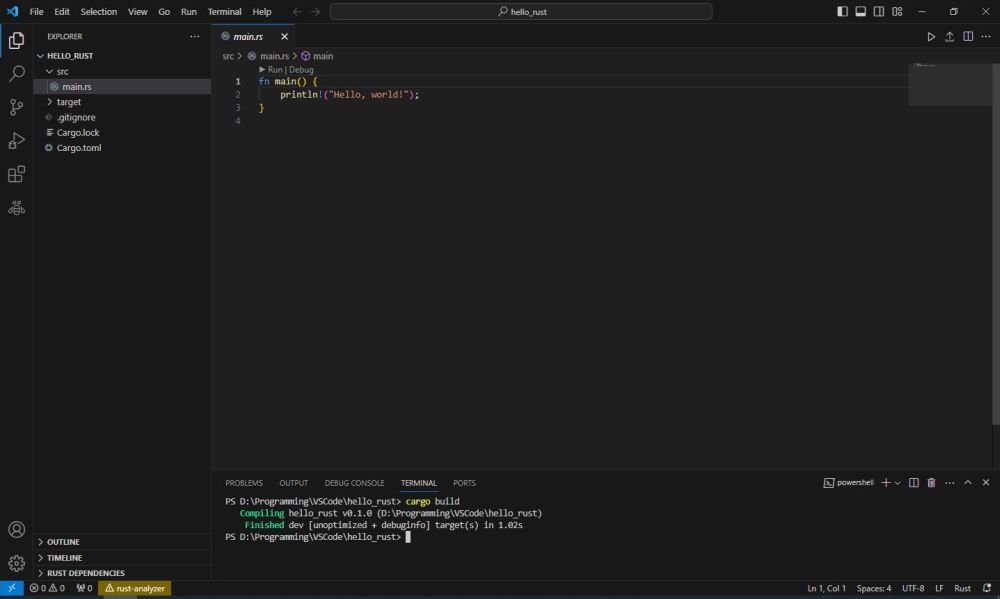 Building a Rust project in VSCode using cargo