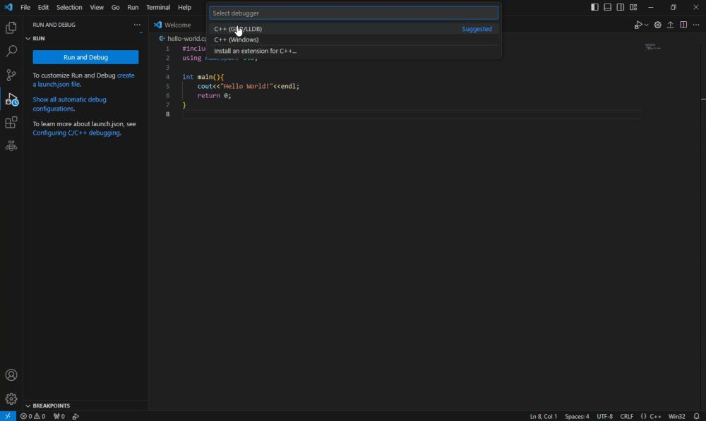 VSCode - Building a C++ project: Choosing the GNU C++ compiler [1]