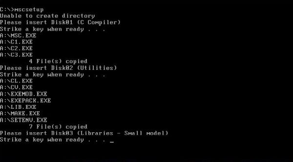 Installing and running Microsoft C Compiler on Windows 1.04: Custom installation script [1]