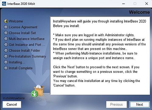 InterBase on Windows 11: Installation - Welcome window